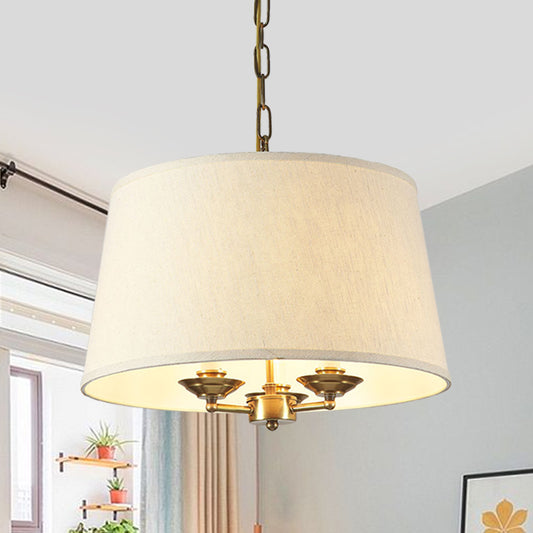 Drum Fabric Chandelier Lighting Traditional 3 Lights Dining Room Pendant Lighting in White Clearhalo 'Ceiling Lights' 'Chandeliers' Lighting' options 559624