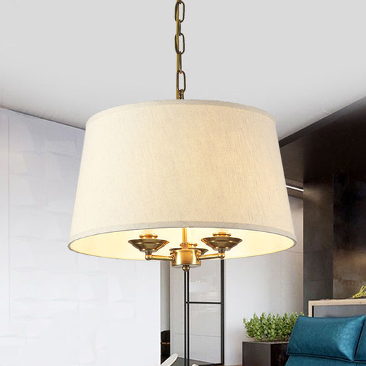 Drum Fabric Chandelier Lighting Traditional 3 Lights Dining Room Pendant Lighting in White Clearhalo 'Ceiling Lights' 'Chandeliers' Lighting' options 559625
