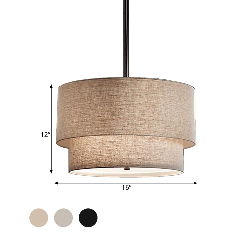 3 Lights Ceiling Light Traditional Layered Concentric Tier Fabric Chandelier in Black/White/Flaxen, 16"/19.5"/23.5" Wide Clearhalo 'Ceiling Lights' 'Chandeliers' Lighting' options 559643
