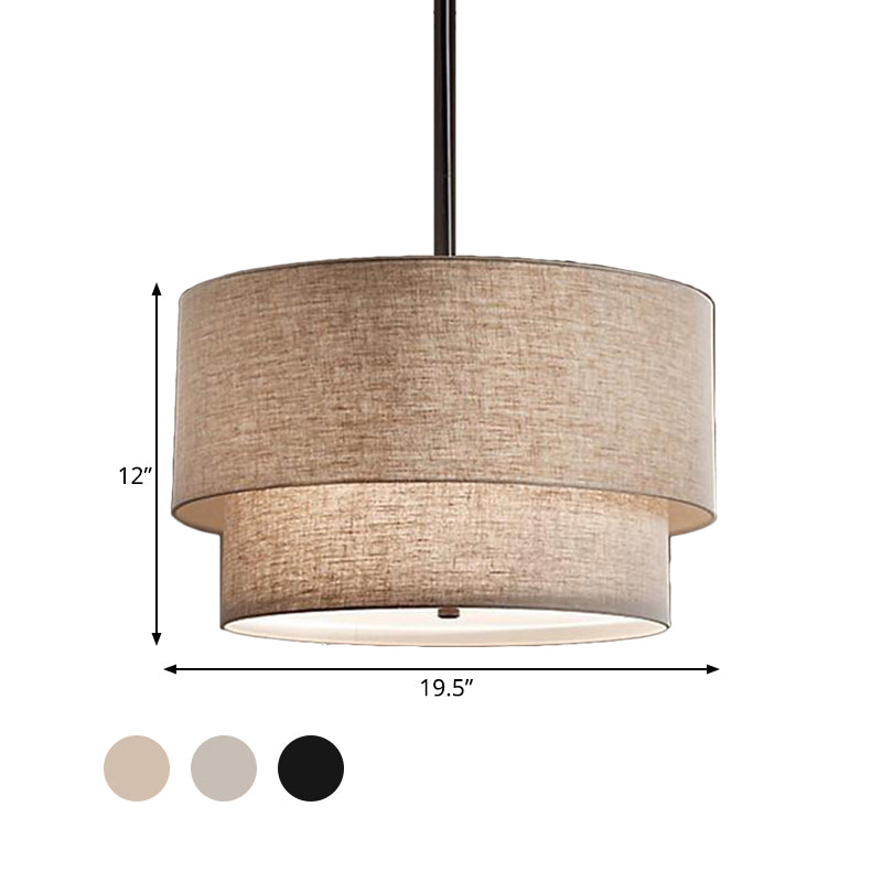 3 Lights Ceiling Light Traditional Layered Concentric Tier Fabric Chandelier in Black/White/Flaxen, 16"/19.5"/23.5" Wide Clearhalo 'Ceiling Lights' 'Chandeliers' Lighting' options 559644