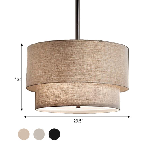 3 Lights Ceiling Light Traditional Layered Concentric Tier Fabric Chandelier in Black/White/Flaxen, 16"/19.5"/23.5" Wide Clearhalo 'Ceiling Lights' 'Chandeliers' Lighting' options 559645