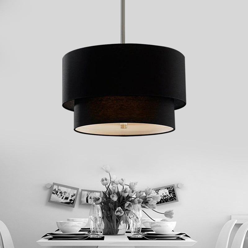 3 Lights Ceiling Light Traditional Layered Concentric Tier Fabric Chandelier in Black/White/Flaxen, 16"/19.5"/23.5" Wide Clearhalo 'Ceiling Lights' 'Chandeliers' Lighting' options 559650
