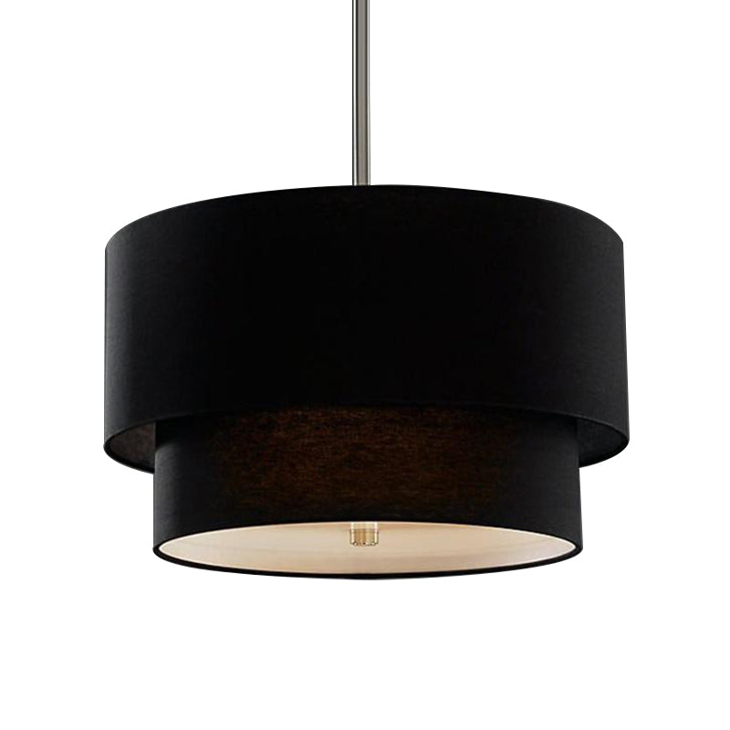3 Lights Ceiling Light Traditional Layered Concentric Tier Fabric Chandelier in Black/White/Flaxen, 16"/19.5"/23.5" Wide Clearhalo 'Ceiling Lights' 'Chandeliers' Lighting' options 559651