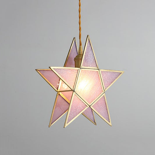 Pink Water Glass Pentacle Pendant Lamp Nordic Style 1-Light Brass Finish Ceiling Lighting Fixture Clearhalo 'Ceiling Lights' 'Glass shade' 'Glass' 'Modern Pendants' 'Modern' 'Pendant Lights' 'Pendants' Lighting' 559702