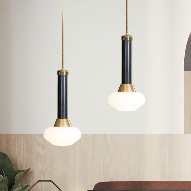 Torchlight Design Bedside Pendant Opal Frosted Glass 1-Light Modernist Ceiling Pendulum Lamp in Black Black Clearhalo 'Ceiling Lights' 'Glass shade' 'Glass' 'Modern Pendants' 'Modern' 'Pendant Lights' 'Pendants' Lighting' 559714