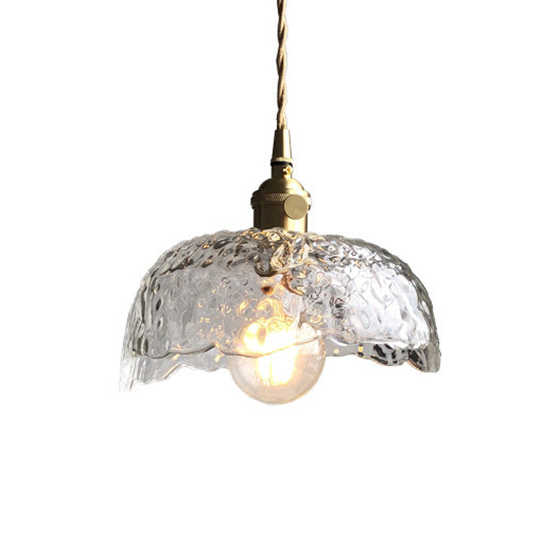 Translucent Hammered Glass Bowled Pendant Modernity Single-Bulb Brass Hanging Lighting Fixture Clearhalo 'Ceiling Lights' 'Glass shade' 'Glass' 'Modern Pendants' 'Modern' 'Pendant Lights' 'Pendants' Lighting' 559722