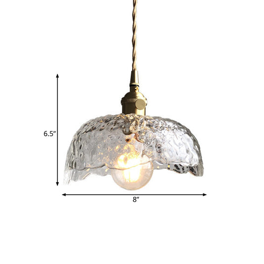 Translucent Hammered Glass Bowled Pendant Modernity Single-Bulb Brass Hanging Lighting Fixture Clearhalo 'Ceiling Lights' 'Glass shade' 'Glass' 'Modern Pendants' 'Modern' 'Pendant Lights' 'Pendants' Lighting' 559723