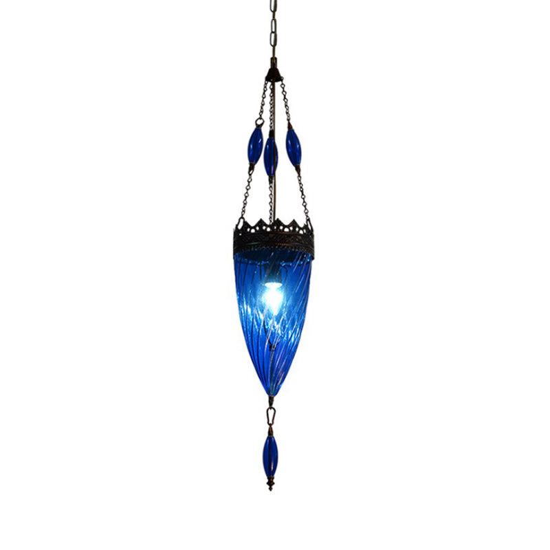 Mid Century Conical Hanging Lamp Blue Cyclone Glass Bedroom Suspension Pendant Light with Copper Top Clearhalo 'Ceiling Lights' 'Glass shade' 'Glass' 'Modern Pendants' 'Modern' 'Pendant Lights' 'Pendants' Lighting' 559726
