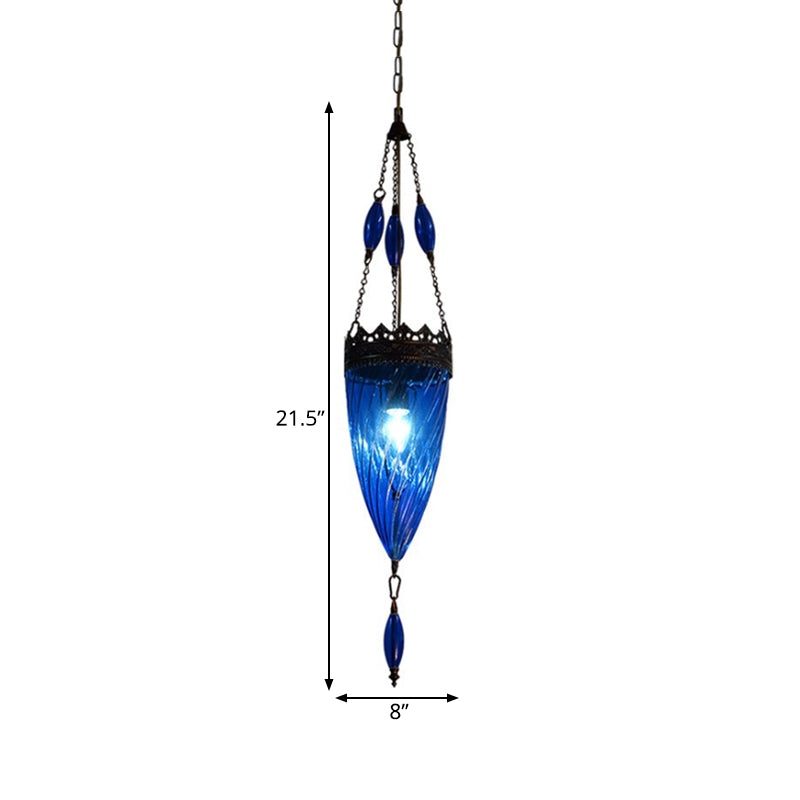 Mid Century Conical Hanging Lamp Blue Cyclone Glass Bedroom Suspension Pendant Light with Copper Top Clearhalo 'Ceiling Lights' 'Glass shade' 'Glass' 'Modern Pendants' 'Modern' 'Pendant Lights' 'Pendants' Lighting' 559728