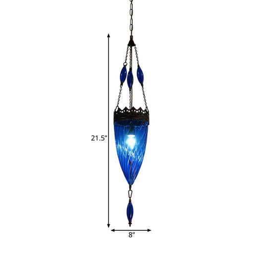 Mid Century Conical Hanging Lamp Blue Cyclone Glass Bedroom Suspension Pendant Light with Copper Top Clearhalo 'Ceiling Lights' 'Glass shade' 'Glass' 'Modern Pendants' 'Modern' 'Pendant Lights' 'Pendants' Lighting' 559728