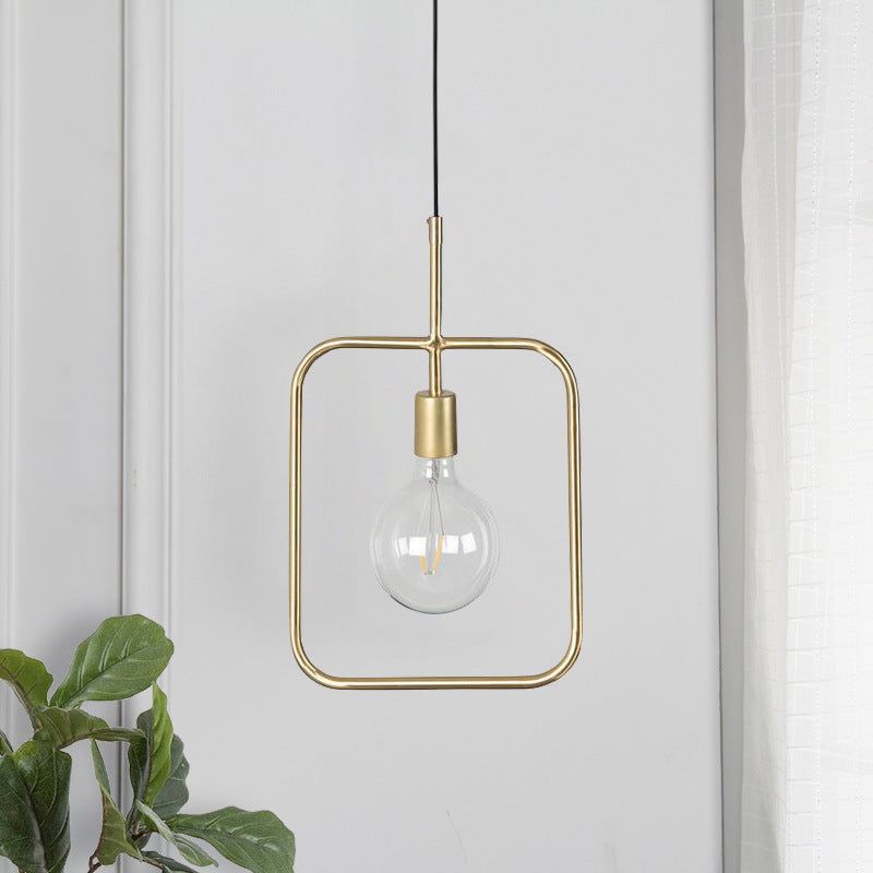 Exposed Bulb Pendant Light Fixture Contemporary Metal 1 Light Gold Square Skeleton Hanging Ceiling Light Clearhalo 'Ceiling Lights' 'Modern Pendants' 'Modern' 'Pendant Lights' 'Pendants' Lighting' 559735