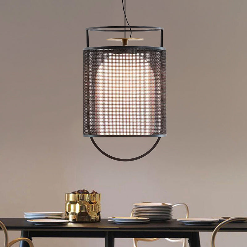 Black Half Capsule Drop Pendant Modern Single Milk Glass Shade Ceiling Light with Mesh Screen Black Clearhalo 'Ceiling Lights' 'Modern Pendants' 'Modern' 'Pendant Lights' 'Pendants' Lighting' 559739