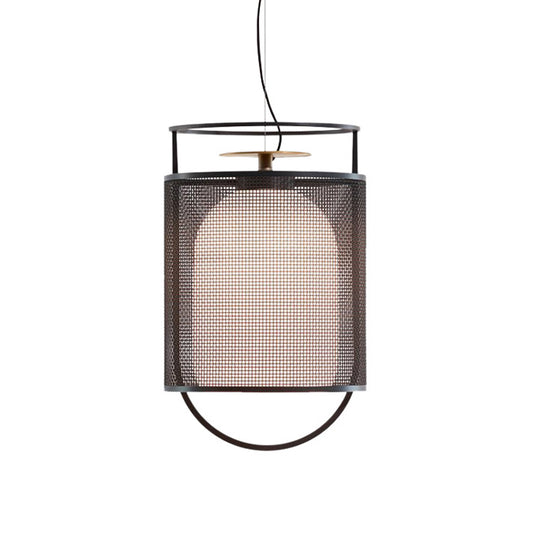 Black Half Capsule Drop Pendant Modern Single Milk Glass Shade Ceiling Light with Mesh Screen Clearhalo 'Ceiling Lights' 'Modern Pendants' 'Modern' 'Pendant Lights' 'Pendants' Lighting' 559742
