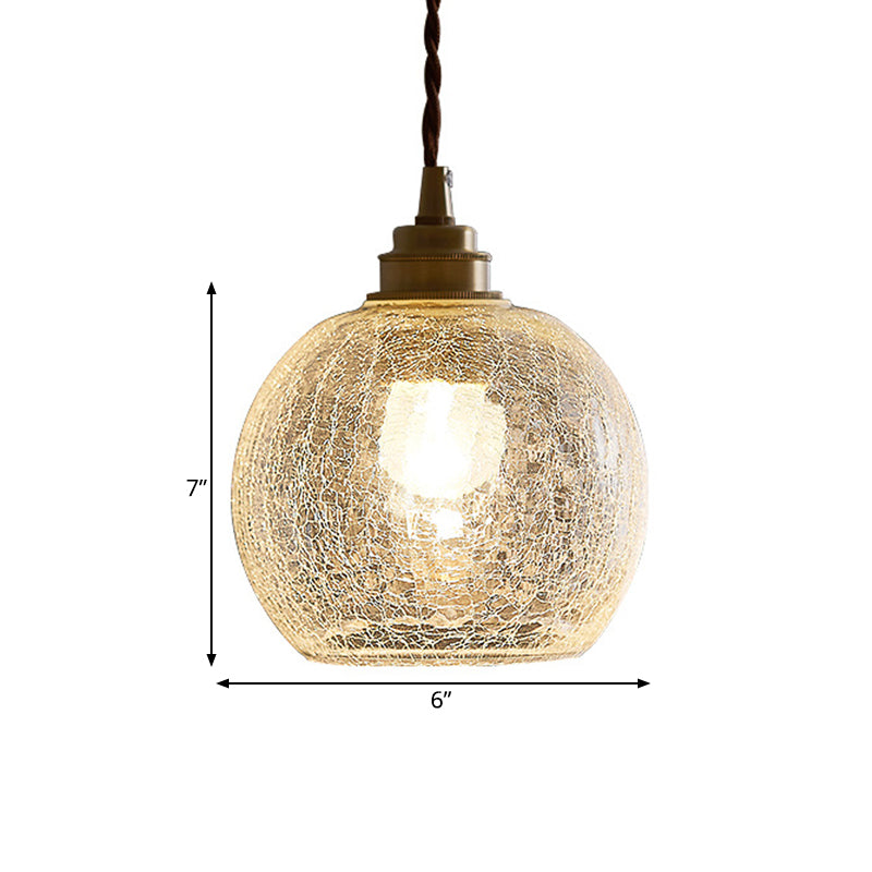 Minimalist Spherical Hanging Light Kit Translucent Crackle Glass 1-Light Dining Room Pendant Lighting Fixture Clearhalo 'Ceiling Lights' 'Glass shade' 'Glass' 'Modern Pendants' 'Modern' 'Pendant Lights' 'Pendants' Lighting' 559753