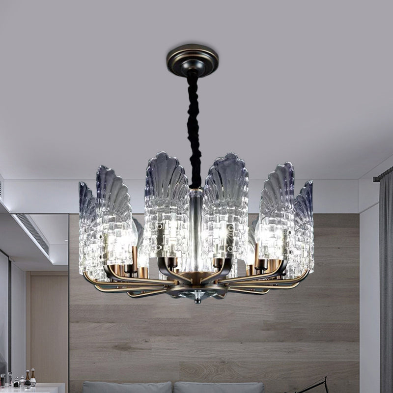 8/9/10 Lights Radial Chandelier Lighting Contemporary Crystal and Metal Hanging Lamp in Brass 12 Brass Clearhalo 'Ceiling Lights' 'Chandeliers' 'Modern Chandeliers' 'Modern' Lighting' 559776