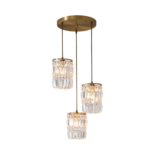 2 Layers Prismatic Crystal Hanging Light Modernism 3 Lights Gold Pendant Light with Linear/Round Canopy Clearhalo 'Ceiling Lights' 'Modern Pendants' 'Modern' 'Pendant Lights' 'Pendants' Lighting' 559913