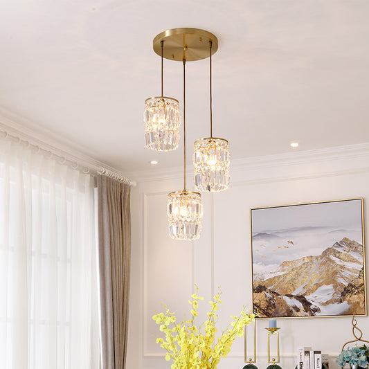 2 Layers Prismatic Crystal Hanging Light Modernism 3 Lights Gold Pendant Light with Linear/Round Canopy Gold Round Clearhalo 'Ceiling Lights' 'Modern Pendants' 'Modern' 'Pendant Lights' 'Pendants' Lighting' 559920