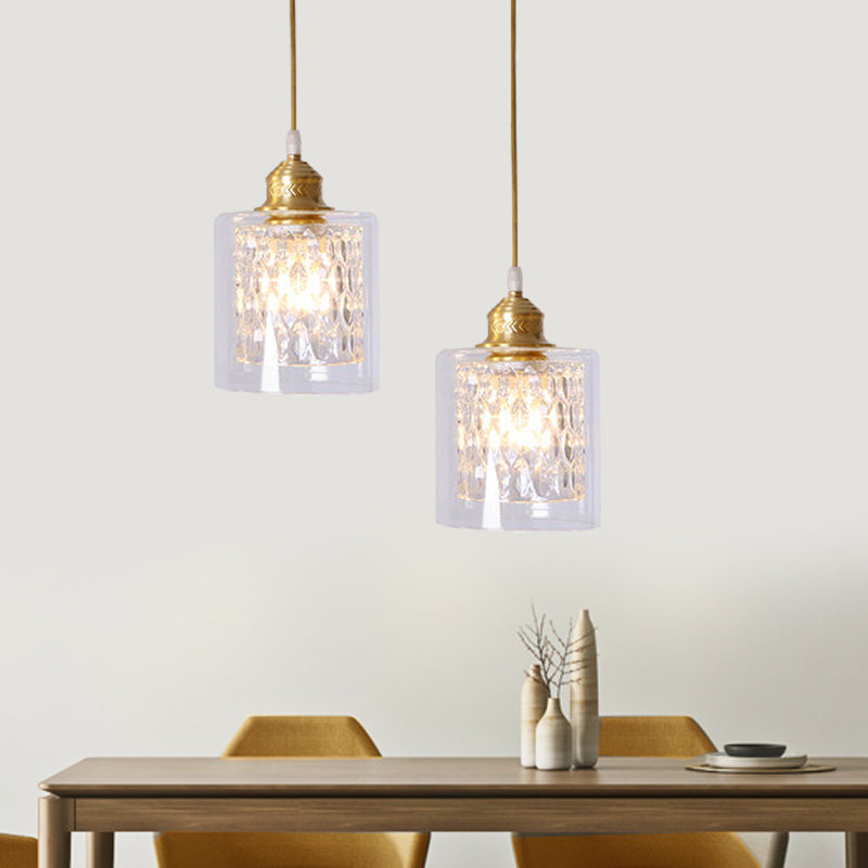 Modern 1 Light Pendant Light with Double Clear Glass Shade Brass Cylinder Hanging Ceiling Light Clearhalo 'Ceiling Lights' 'Modern Pendants' 'Modern' 'Pendant Lights' 'Pendants' Lighting' 559927