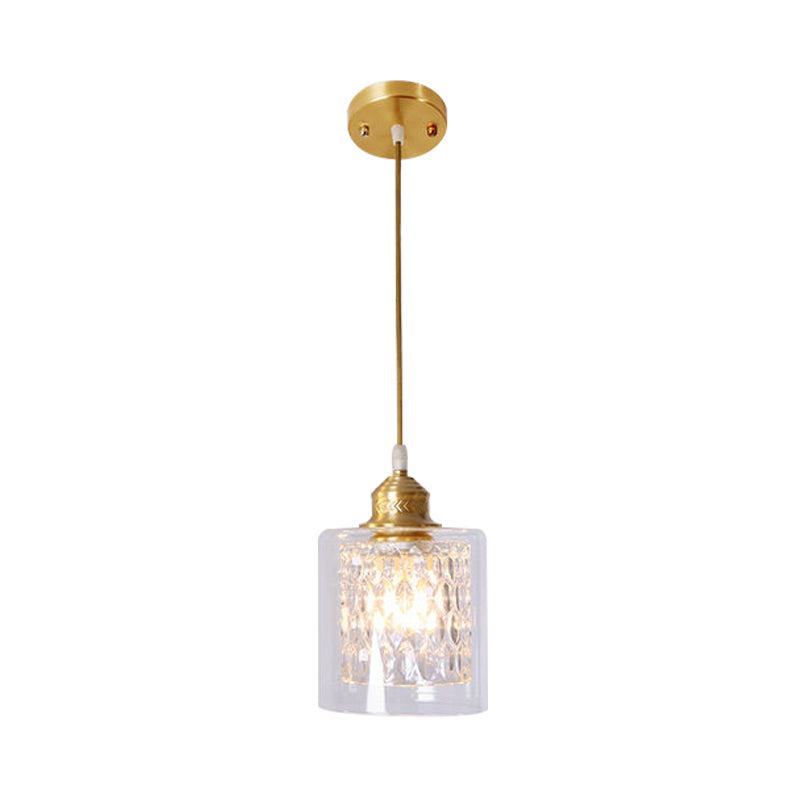 Modern 1 Light Pendant Light with Double Clear Glass Shade Brass Cylinder Hanging Ceiling Light Clearhalo 'Ceiling Lights' 'Modern Pendants' 'Modern' 'Pendant Lights' 'Pendants' Lighting' 559929