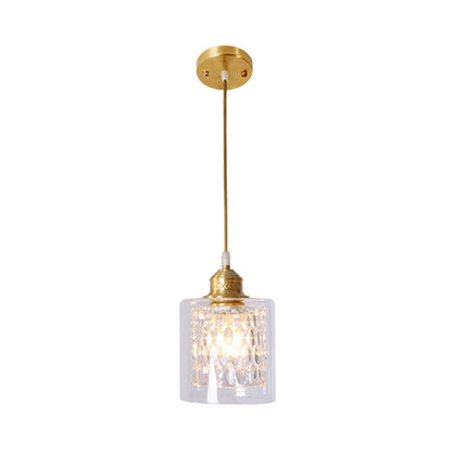 Modern 1 Light Pendant Light with Double Clear Glass Shade Brass Cylinder Hanging Ceiling Light Brass Clearhalo 'Ceiling Lights' 'Modern Pendants' 'Modern' 'Pendant Lights' 'Pendants' Lighting' 559929