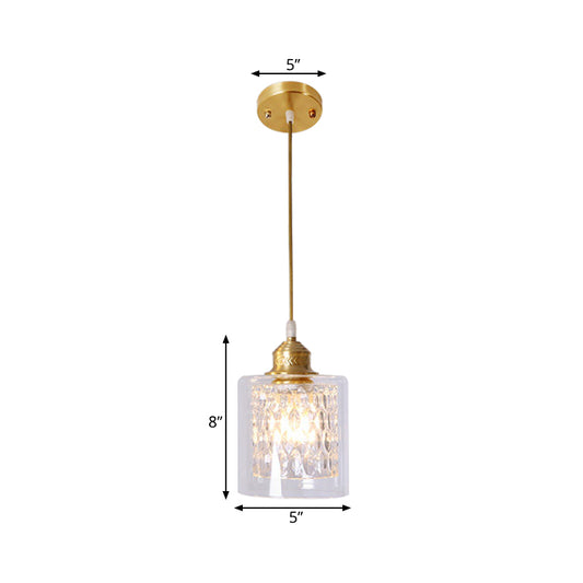 Modern 1 Light Pendant Light with Double Clear Glass Shade Brass Cylinder Hanging Ceiling Light Clearhalo 'Ceiling Lights' 'Modern Pendants' 'Modern' 'Pendant Lights' 'Pendants' Lighting' 559930
