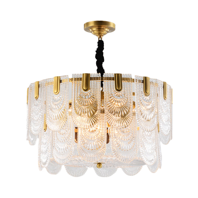 Textured Glass Layered Hanging Ceiling Light Modernism 3/8 Lights Chandelier Light in Brass Clearhalo 'Ceiling Lights' 'Chandeliers' 'Modern Chandeliers' 'Modern' Lighting' 559944