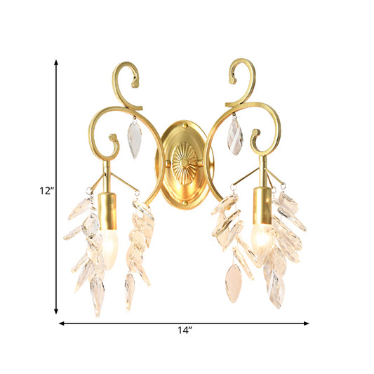 Gold Curve Arm Sconce Light Fixture Postmodern 2 Light Crystal Drip Wall Mount Light Clearhalo 'Modern wall lights' 'Modern' 'Wall Lamps & Sconces' 'Wall Lights' Lighting' 559970