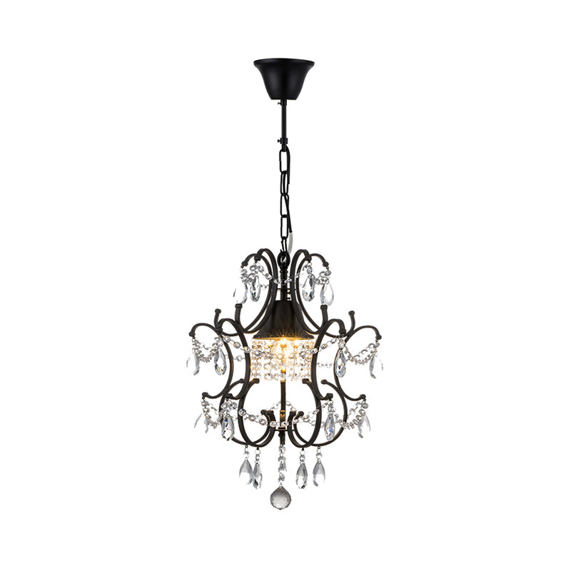 Lantern Pendant Light Fixture Vintage Iron Frame 1 Light Black Ceiling Light with Crystal Accent Clearhalo 'Ceiling Lights' 'Glass shade' 'Glass' 'Modern Pendants' 'Modern' 'Pendant Lights' 'Pendants' Lighting' 559982