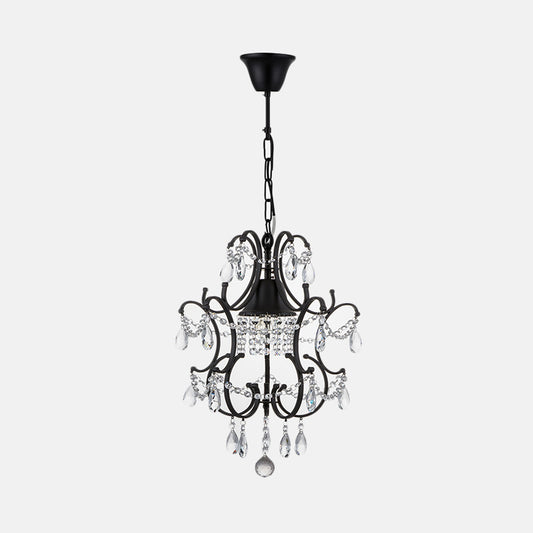 Lantern Pendant Light Fixture Vintage Iron Frame 1 Light Black Ceiling Light with Crystal Accent Clearhalo 'Ceiling Lights' 'Glass shade' 'Glass' 'Modern Pendants' 'Modern' 'Pendant Lights' 'Pendants' Lighting' 559983