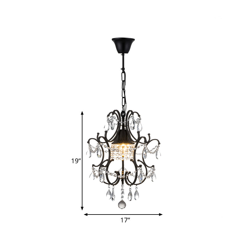 Lantern Pendant Light Fixture Vintage Iron Frame 1 Light Black Ceiling Light with Crystal Accent Clearhalo 'Ceiling Lights' 'Glass shade' 'Glass' 'Modern Pendants' 'Modern' 'Pendant Lights' 'Pendants' Lighting' 559984