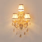 Contemporary Candelabra Wall Mount Light Crystal 3 Lights Living Room Sconce Light in Gold with Shade/Shadeless Clearhalo 'Cast Iron' 'Glass' 'Industrial' 'Modern wall lights' 'Modern' 'Tiffany' 'Traditional wall lights' 'Wall Lamps & Sconces' 'Wall Lights' Lighting' 560016