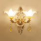 Petal Wall Sconce Vintage Style Opal Glass 1/2-Bulb Gold Wall Light Fixture with Teardrop Crystal Deco Clearhalo 'Modern wall lights' 'Modern' 'Wall Lamps & Sconces' 'Wall Lights' Lighting' 560098