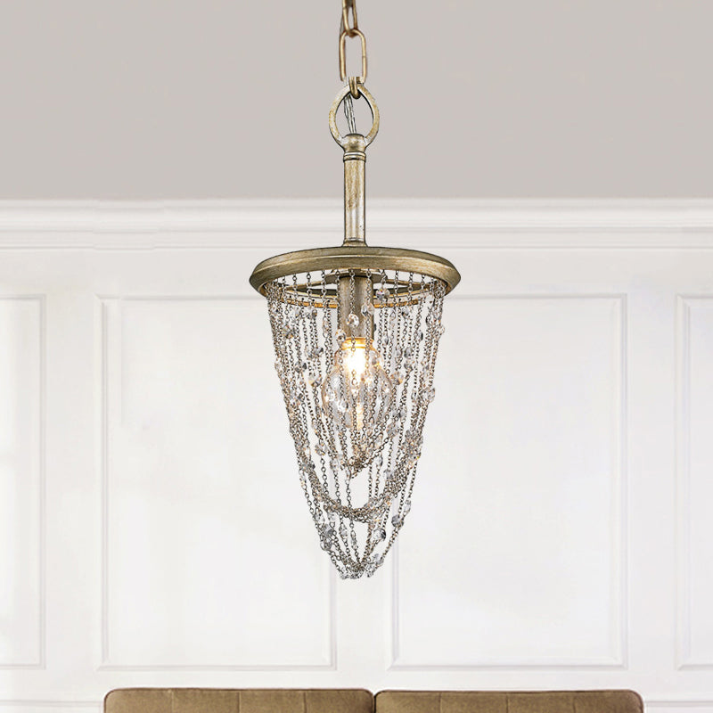 Circular Metal Ceiling Light Nordic 1 Light Gold Chandelier Light with Iron Mesh and Crystal Accent Clearhalo 'Ceiling Lights' 'Modern Pendants' 'Modern' 'Pendant Lights' 'Pendants' Lighting' 560103