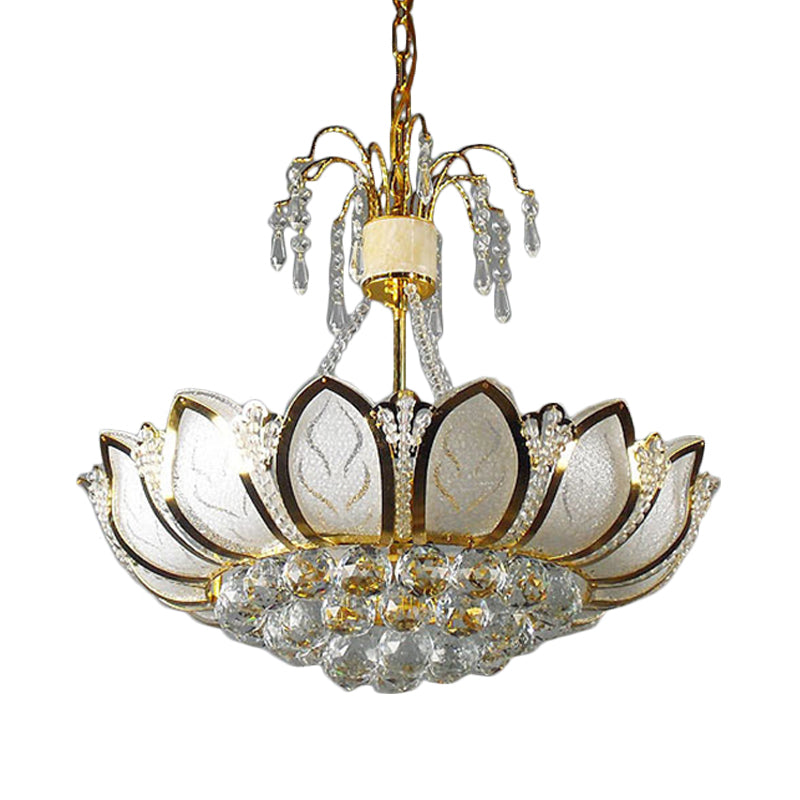 Contemporary Lotus Ceiling Light Crystal 6 Lights Dining Room Hanging Light in Gold Clearhalo 'Ceiling Lights' 'Chandeliers' 'Modern Chandeliers' 'Modern' Lighting' 560186