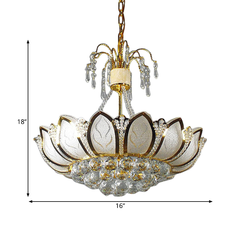 Contemporary Lotus Ceiling Light Crystal 6 Lights Dining Room Hanging Light in Gold Clearhalo 'Ceiling Lights' 'Chandeliers' 'Modern Chandeliers' 'Modern' Lighting' 560187