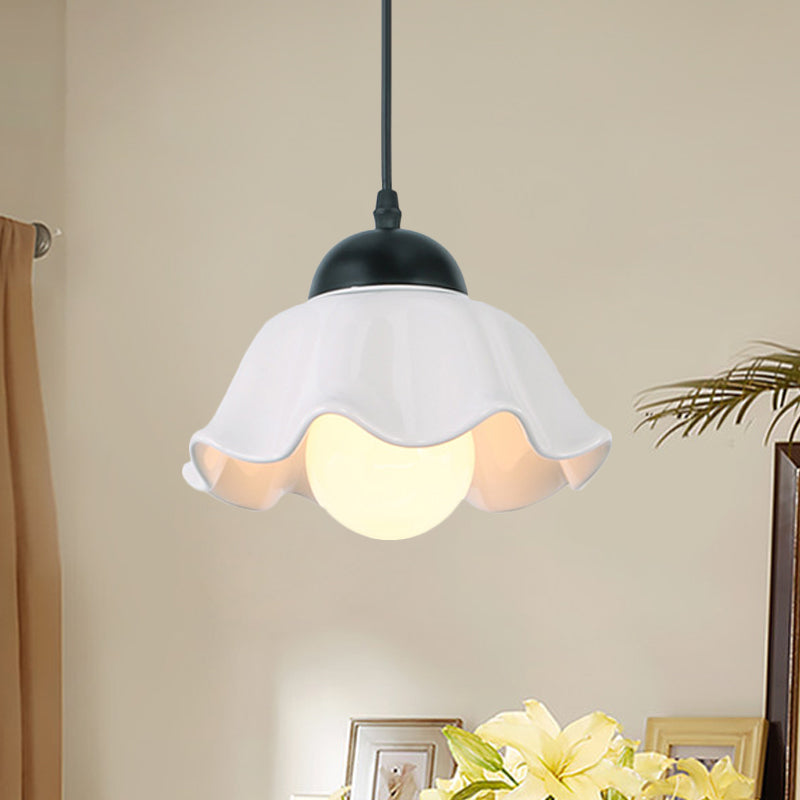1/3 Light Ceiling Pendant Light Classic Scalloped Black Ceramic Hanging Lamp for Dining Room 1 Black Clearhalo 'Ceiling Lights' 'Pendant Lights' 'Pendants' Lighting' 560198_33738e9e-a6cd-4174-8bc4-0ff653963fc2