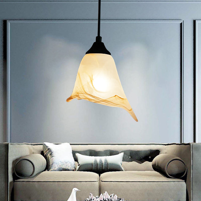 Flower Shape/Cone Living Room Hanging Light Kit Traditional Textured Glass 1 Light White Pendant Lighting White B Clearhalo 'Ceiling Lights' 'Glass shade' 'Glass' 'Island Lights' 'Pendant Lights' 'Pendants' Lighting' 560218