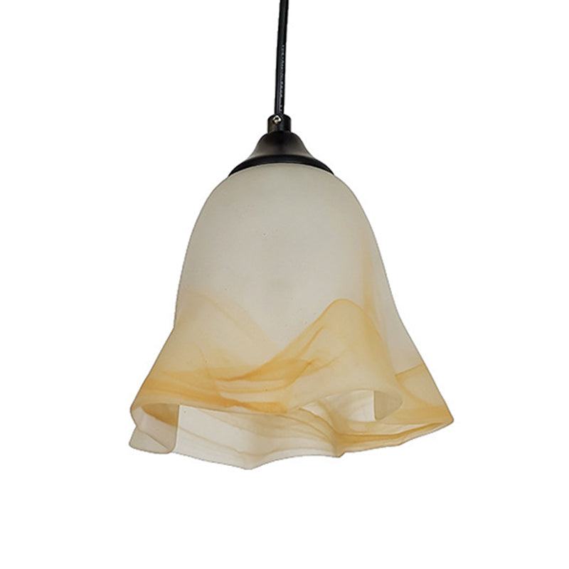 Flower Shape/Cone Living Room Hanging Light Kit Traditional Textured Glass 1 Light White Pendant Lighting Clearhalo 'Ceiling Lights' 'Glass shade' 'Glass' 'Island Lights' 'Pendant Lights' 'Pendants' Lighting' 560226