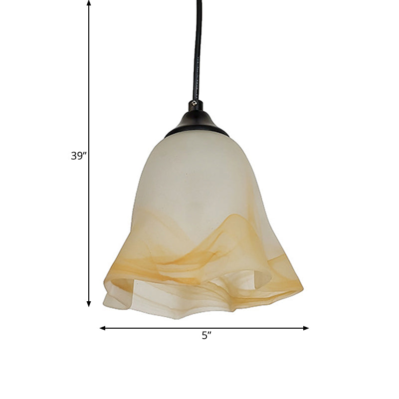 Flower Shape/Cone Living Room Hanging Light Kit Traditional Textured Glass 1 Light White Pendant Lighting Clearhalo 'Ceiling Lights' 'Glass shade' 'Glass' 'Island Lights' 'Pendant Lights' 'Pendants' Lighting' 560227