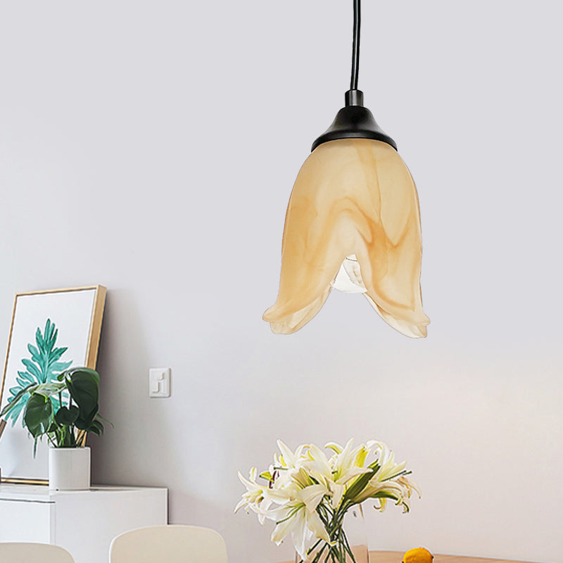 Flower Shape/Cone Living Room Hanging Light Kit Traditional Textured Glass 1 Light White Pendant Lighting Clearhalo 'Ceiling Lights' 'Glass shade' 'Glass' 'Island Lights' 'Pendant Lights' 'Pendants' Lighting' 560234