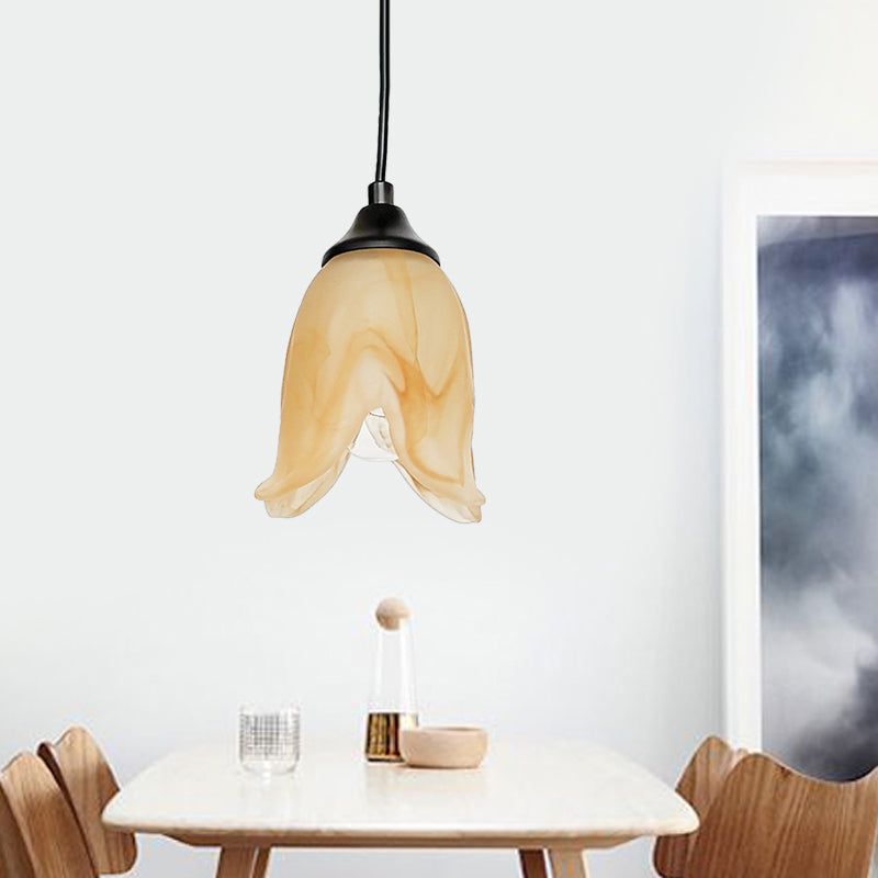 Flower Shape/Cone Living Room Hanging Light Kit Traditional Textured Glass 1 Light White Pendant Lighting Clearhalo 'Ceiling Lights' 'Glass shade' 'Glass' 'Island Lights' 'Pendant Lights' 'Pendants' Lighting' 560235