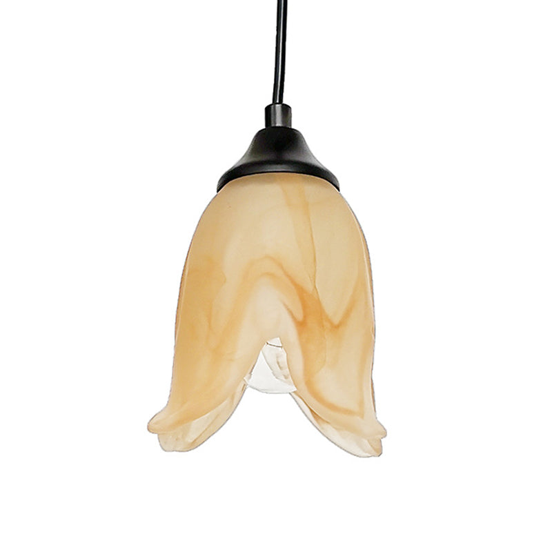 Flower Shape/Cone Living Room Hanging Light Kit Traditional Textured Glass 1 Light White Pendant Lighting Clearhalo 'Ceiling Lights' 'Glass shade' 'Glass' 'Island Lights' 'Pendant Lights' 'Pendants' Lighting' 560236