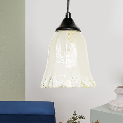 Flower Shape/Cone Living Room Hanging Light Kit Traditional Textured Glass 1 Light White Pendant Lighting White E Clearhalo 'Ceiling Lights' 'Glass shade' 'Glass' 'Island Lights' 'Pendant Lights' 'Pendants' Lighting' 560238