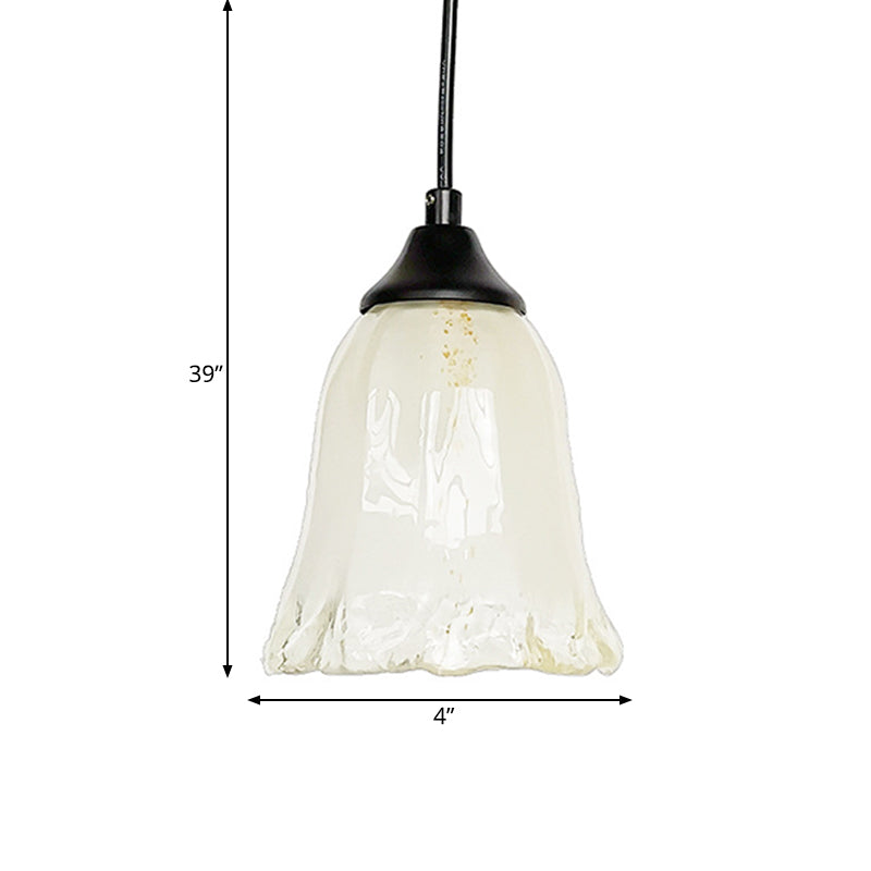 Flower Shape/Cone Living Room Hanging Light Kit Traditional Textured Glass 1 Light White Pendant Lighting Clearhalo 'Ceiling Lights' 'Glass shade' 'Glass' 'Island Lights' 'Pendant Lights' 'Pendants' Lighting' 560242