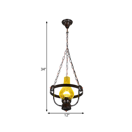 Black 1 Light Pendant Lighting Classic Crackle Glass Vase Shade Hanging Lamp with Metal Ring Clearhalo 'Ceiling Lights' 'Glass shade' 'Glass' 'Island Lights' 'Pendant Lights' 'Pendants' Lighting' 560247