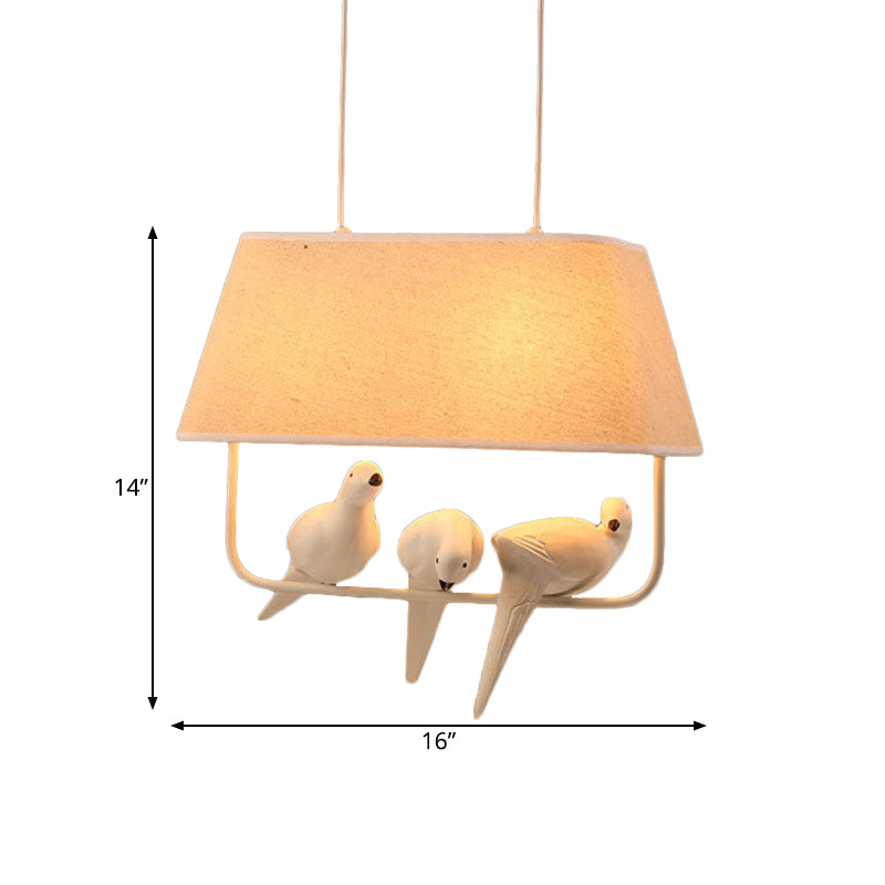 Trapezoid Dining Room Hanging Light Kit Traditional Fabric 1/2/3 Light White Pendant Lighting with Bird Clearhalo 'Ceiling Lights' 'Pendant Lights' 'Pendants' Lighting' 560252