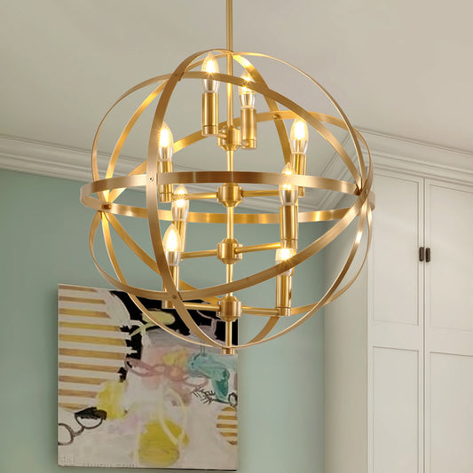 Candle Metal Chandelier Lighting Classic 4/6/8 Lights Dining Room Pendant Lighting in Gold with Globe Cage Clearhalo 'Ceiling Lights' 'Chandeliers' Lighting' options 560294