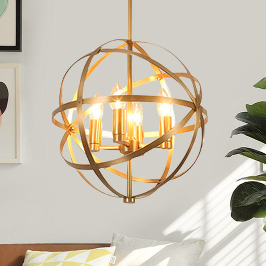 Candle Metal Chandelier Lighting Classic 4/6/8 Lights Dining Room Pendant Lighting in Gold with Globe Cage 4 Gold
