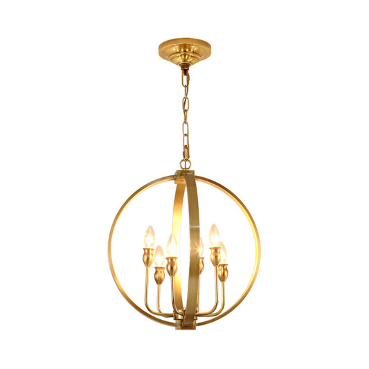 Gold 4/6 Lights Chandelier Light Fixture Traditional Metal Candelabra Pendant Lamp with Round Ring Clearhalo 'Ceiling Lights' 'Chandeliers' Lighting' options 560324