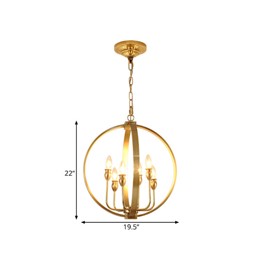 Gold 4/6 Lights Chandelier Light Fixture Traditional Metal Candelabra Pendant Lamp with Round Ring Clearhalo 'Ceiling Lights' 'Chandeliers' Lighting' options 560325